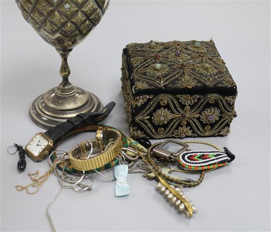 Quantity of mixed costume jewellery and a plated goblet.